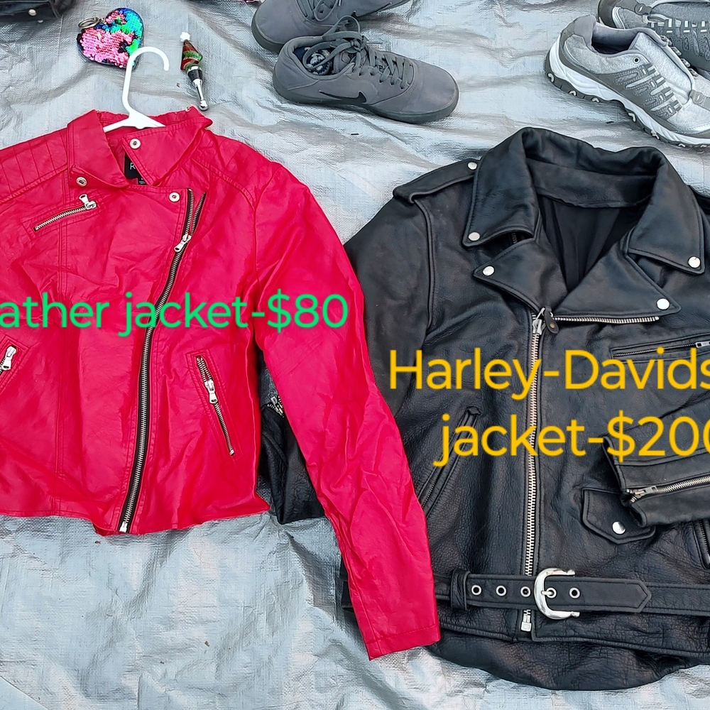 3 Real Leather Jackets And One Pair Of Real Leather Chaps Sizes Range From L-XL